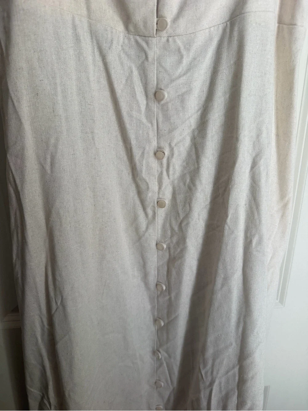 Monteau Los Ángeles linen maxi dress L neutral boho coastal fairy office casual